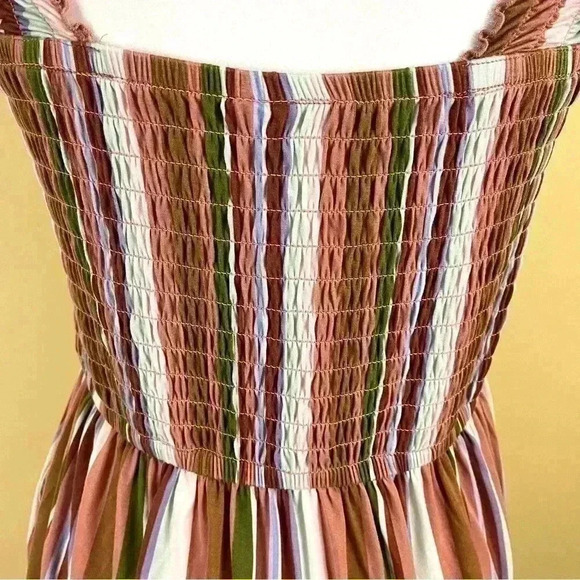 Nordstrom Striped Peasant Boho Ruffle SleeveFit Flare Mini Sun Dress Size M - Picture 9 of 15